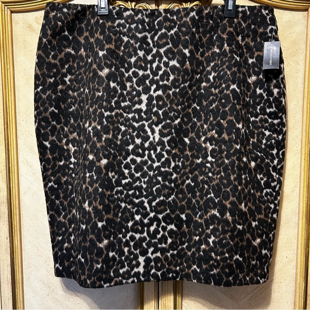 Lord & Taylor Black Brown & Tan Leopard Modele Faux Fur Print Skirt NEW NWT